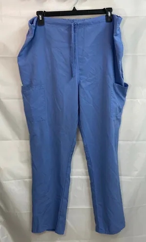 Women's blue pocket drawstring straight fit elastic relaxed‎ scrub pants bottoms thumbnail 1