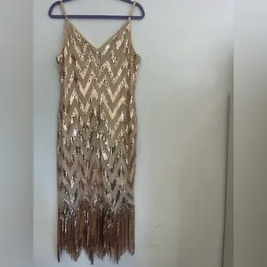 SHEIN Gold and Cream Sequin Midi Dress thumbnail 8