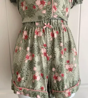 Balletcore Floral Green & Pink Satin Bow Pajama Set by Cynthia Rowley Sz Medium thumbnail 6