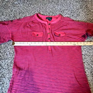 Lauren‎ Ralph Lauren Pink Navy Striped Cotton Henley Short Sleeve Top Mens M thumbnail 4