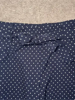 Meg & Margot Navy with White Polka Dot Dress Pants Size: L thumbnail 3