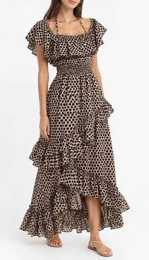 RHODE Resort Polka Dot Print Dress Tan Size L thumbnail 1