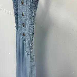Love Tree Blue Tencel Smocked Wide Leg Jumpsuit Womens Medium 3487RM Pocketed thumbnail 8