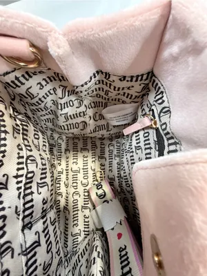 NWOT Juicy Couture Viral Blush Pink Plush Tote with Crystal Logo and Heart Charm thumbnail 9