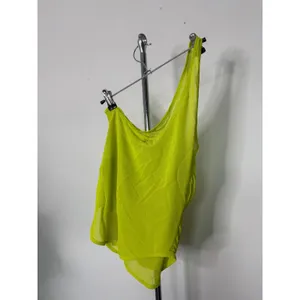 Gauge81 Saray One Shoulder Tank Top Neon Yellow Ruched Mesh Asymmetric thumbnail 3