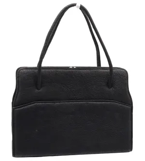 Unbranded Handbag Womens Medium Vintage Kiss Lock Satchel Black Pebbled Good thumbnail 1