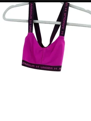 Under Armour Women's Bright Magenta Sports Bra with Black Logo Straps thumbnail 5