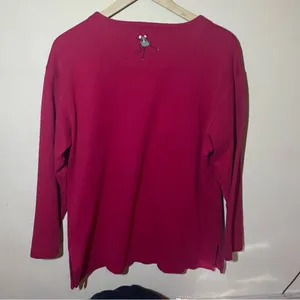 Vintage Bechamel Bright Pink Cat & Mouse Embroidered Long Sleeve Top, size large thumbnail 4