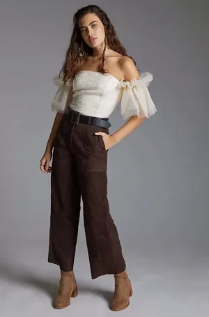 Anthropologie Sunday In Brooklyn Tulle Off The Shoulder Blouse Top Ivory Xl thumbnail 3