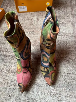 Vivianly Printed Abstract Booties Heels 7 thumbnail 5