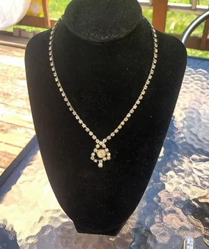 Vintage Women's Rhinestone Silver Tone Necklace - 14" thumbnail 1