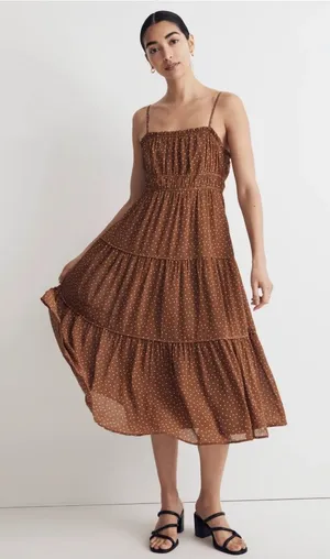 Madewell Sophia Cami Tiered Midi Dress in Dot thumbnail 1