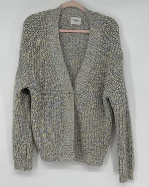 Stitches‎ + Stripes Womens Chunky Knit Cardigan Sweater Blue Yellow M Slouchy thumbnail 1