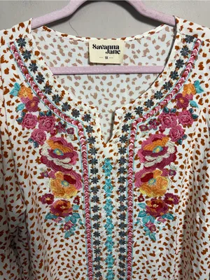 Savanna Jane Boho floral embroidered flare sleeve top size 1X thumbnail 7