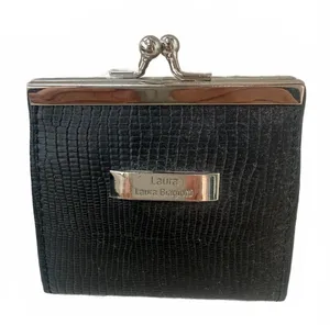 Vintage Laura Biagiotti Black Leather Coin Purse Lizard Embossed Kiss Lock Italy thumbnail 1