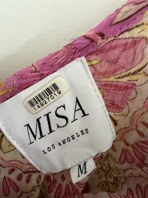 MISA Los Angeles Liv Cold Shoulder Floral Midi Dress Medium Pink Yellow Ruffle thumbnail 4