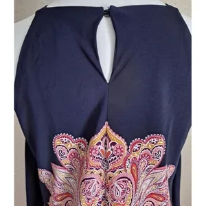 MAGGY LONDON Navy And Coral Floral Asymmetrical handkerchief Gypsy Dress Size 12 thumbnail 6