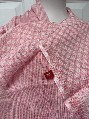 Pink and White Lightweight Puree Cotton Patterned Shawl‎ or Scarf - 97" x 32". thumbnail 5