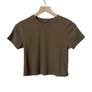Nuuds Brown Ribbed Short Sleeve Baby Tee Crew Neck Cotton Blend Size Large thumbnail 2