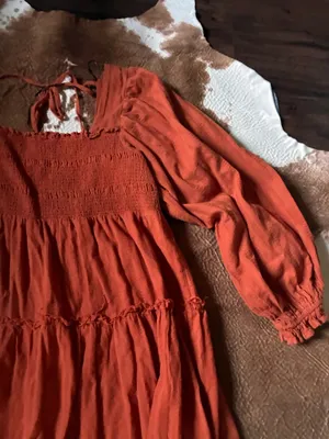 Umgee midi burnt orange dress size large Stretchy bust 100% cotton thumbnail 3