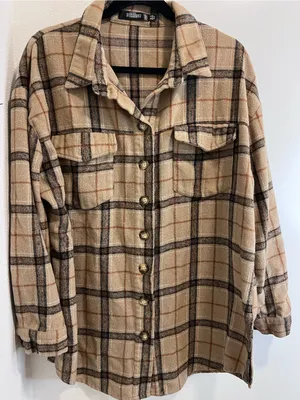 Missguided brown Flannel shacket thumbnail 1