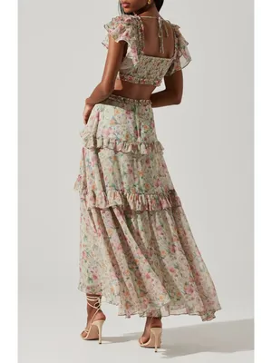 ASTR the Label Mable Dress in Light Green Floral Small New Womens Long Maxi thumbnail 11