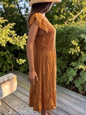 Luxology Smocked Floral Midi Dress Boho Cottagecore Large thumbnail 3