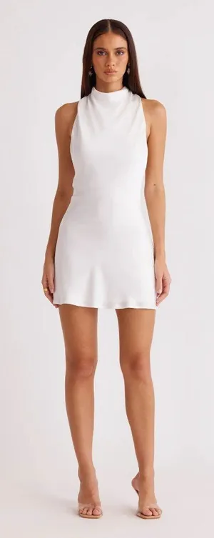 SNDYS Nixie Mini Dress in White Small New Womens Satin Open Back thumbnail 1