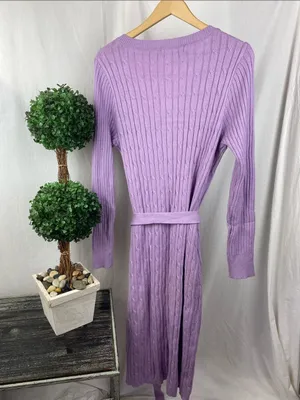 Merokeety Lavender Purple Long Sleeve Knit Ribbed Sweater Dress L thumbnail 3
