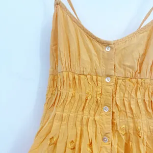 Urban Outfitters Womens Yellow Sandy Boho Embroidered Lace Up Back Mini Dress M thumbnail 4