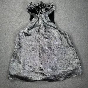 Do + Be Metallic Silver Halter Neck Bow Blouse Size Small Party Sleeveless thumbnail 1
