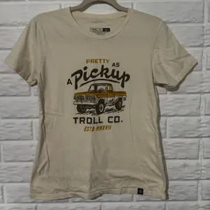 Trolls Co. Shirt Women’s Large “Pretty As A Pickup” Beige Tee Truck Top thumbnail 1