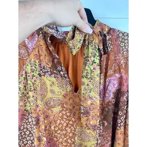 Aura Floral Paisley Patchwork Long Sleeve Peasant Blouse Size L Tie Back thumbnail 7