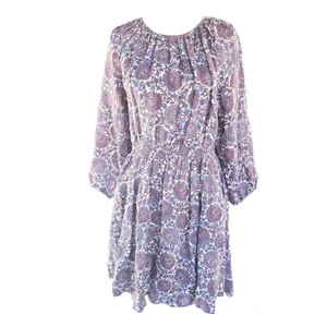 J. Crew Paisley Linen Smocked Waist Dress Blue Burgundy BP857 Womens Medium‎ thumbnail 2