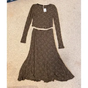 Free People Laney 2 Piece Set XS NWT Long Sleeve Crop Top Midi Skirt Floral Boho thumbnail 2