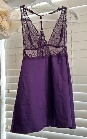 Purple Satin Lace Babydoll Slip Nightgown Fairy Grunge Coquette Y2K Small thumbnail 1