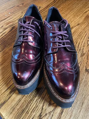 Carvela Kurt Geiger Burgundy Patent Leather Wingtip Platform Oxford Shoes thumbnail 2