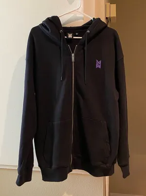 TinyTAN BTS Black Zip-Up Hoodie with purple graphic , size L, unisex thumbnail 1