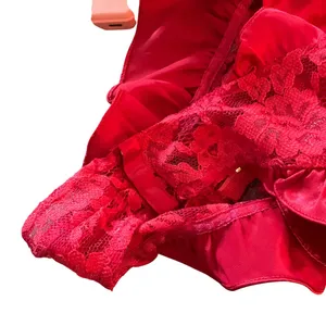 Victorias Secret Red Lace Teddy Ruffled Satin Trim Spaghetti Straps gold label thumbnail 9