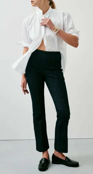 New!‎ $148 SPANX Denim Demi Boot Raw Indigo High Waist Flare Jeans Sz Small thumbnail 1