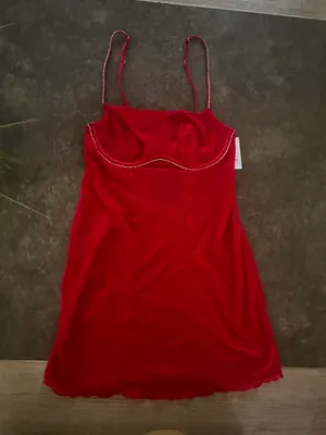 Women's Rhinestone Lingerie Dress - Auden Red thumbnail 10