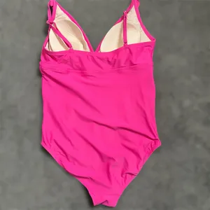 Isabel Maternity One Piece Swimsuit LARGE Pink Ruffle Plunge Padded Ruched Beach thumbnail 4