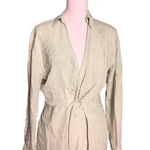 Anthropologie Sage Green Linen Blend Twist Front Midi‎ Dress US 8 UK 12 EU 40 thumbnail 3