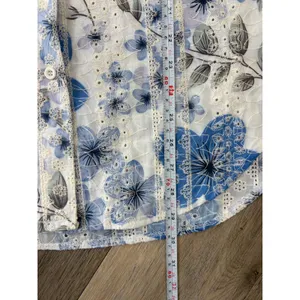 Adiva Button Front Blouse Medium Blue Floral Sheer Long Sleeve Shirt Top thumbnail 4