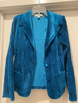 Vintage 80s/90s Harve Benard Blue Crushed Velvet Velour Statement Jacket Blazer thumbnail 2