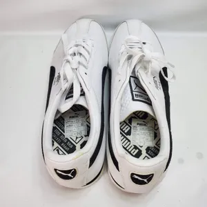 Vintage Puma Roma Leather Sneakers Y2K Hype Style Womans Size 9 White Black‎ thumbnail 4