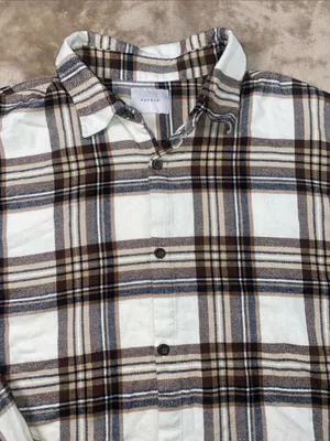 PacSun Fall White, Brown & Tan Flannel Plaid Button-Down Shirt thumbnail 4