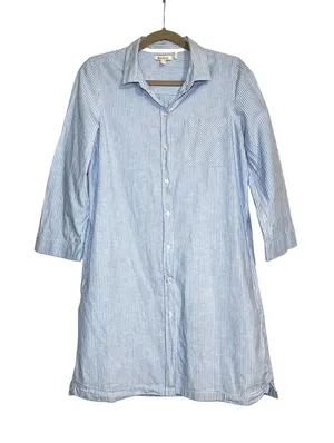 Barbour Seaglow Dress Light Blue Pinstripe Cotton Linen Button-Up Shirt Dress 6 thumbnail 1