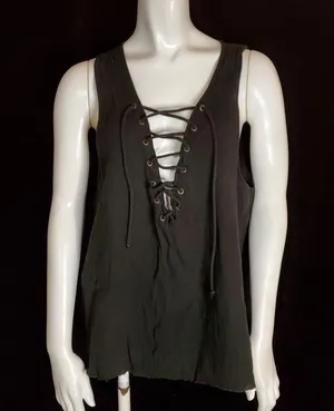 Revolve ROI Black Lace-Up Tank Top (M) thumbnail 3