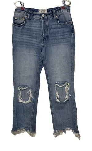 We The Free Women's Jeans Distressed Ripped Button Fly Crop Raw‎ Hem Denim 26 thumbnail 1